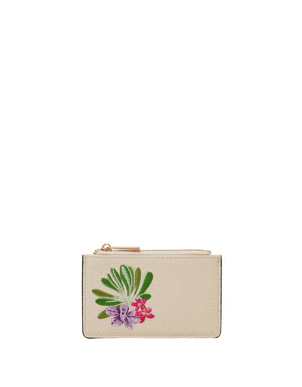 Leather Floral Embroidery Card Wallet