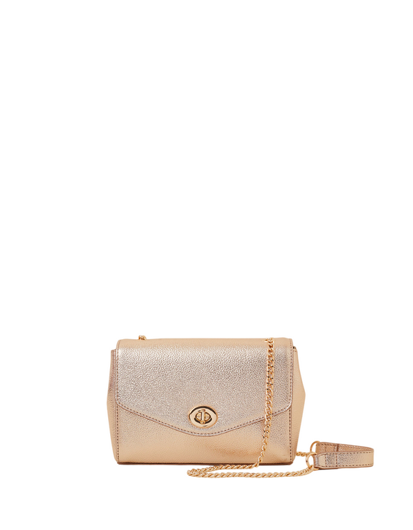 Gold Leather Twist-Lock Crossbody Bag