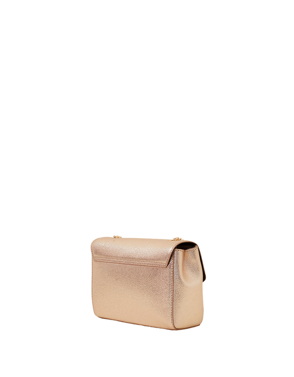 Gold Leather Twist-Lock Crossbody Bag